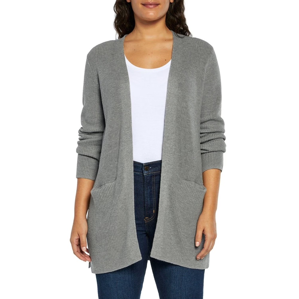 GAP Gray Longline Cardigan Open Front Ribbed Lightweight Layering Pockets XS NWT